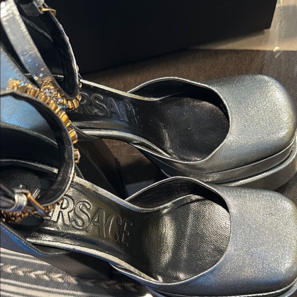 Authentic Versace Metallic Silver Platform Sandals - image 3